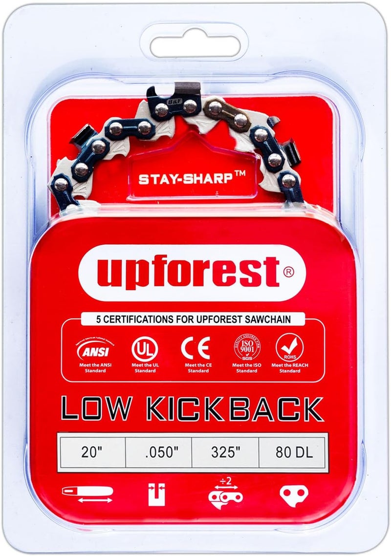 UPFOREST 20 Inch Chainsaw Chain, 325" Pitch, 050'' Gauge,80 Drive Links SP33G Blade Fits Husqvarna 450, 450 Rancher, 550, 543XP (XPG), 545,stihl,Homelite,Craftsman,MAKITA EA5600F Low Kickback,Gray (20ELP80X1) - Image 1